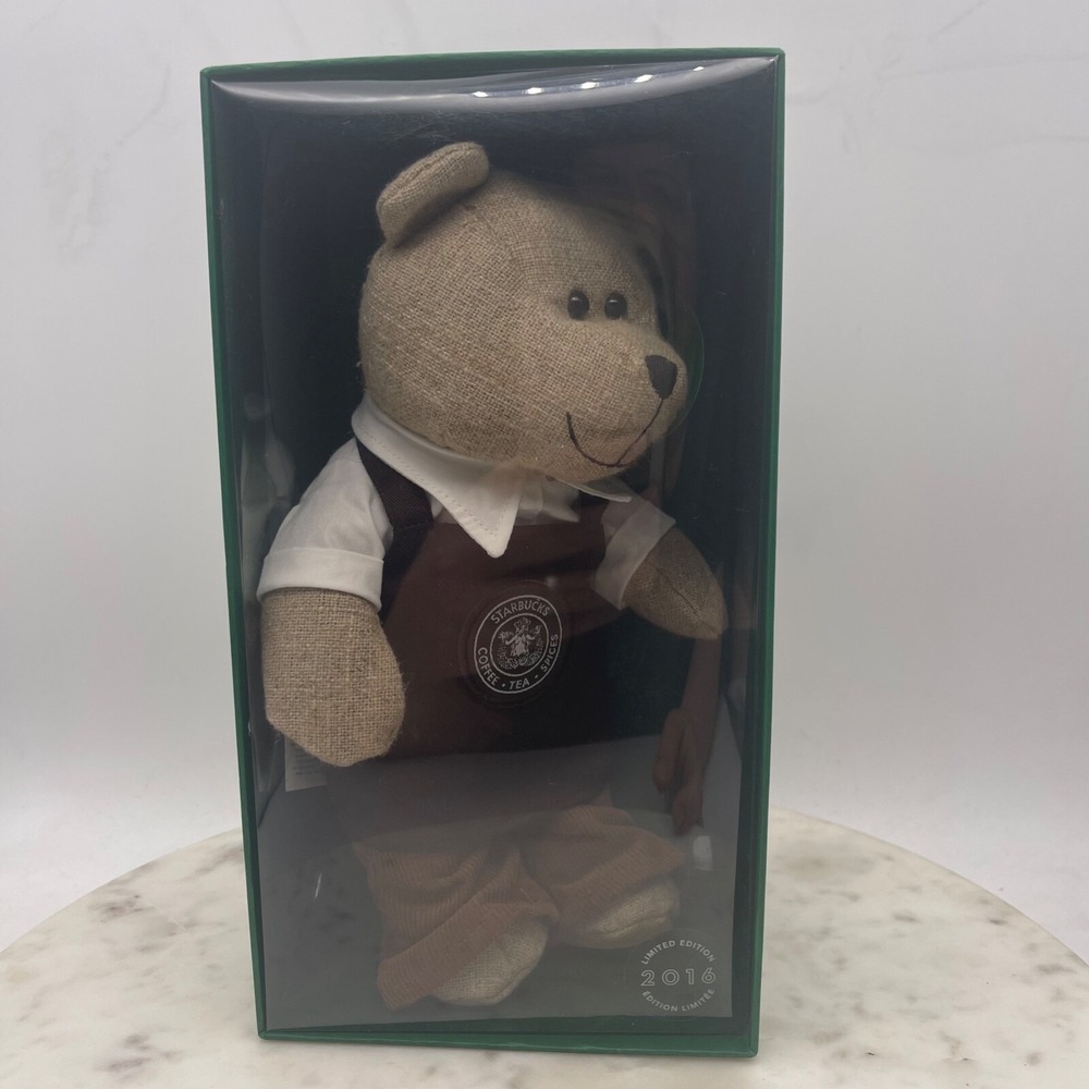 NEW IN BOX Starbucks 2016 Bearista Teddy Bear w/Brown Apron Limited Edition